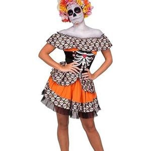 Day Of The Dead Plus Size Womens Orange Sugar Skull Costume - Xlarge