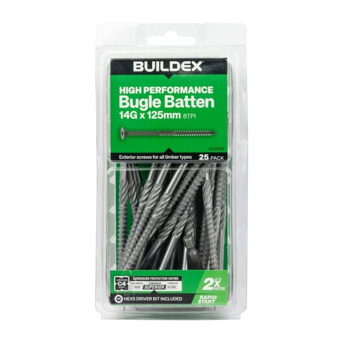 Buildex® 14G x 125mm Class 4 Bugle Batten Screws - 25 pack