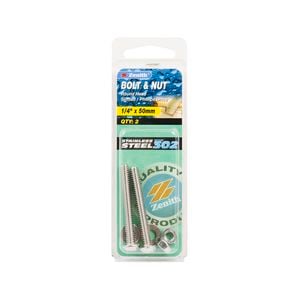 Zenith 1/4" x 50mm Stainless Steel Round Head Bolt And Nut - 2 Pack