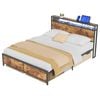 Advwin Bed Frame Queen Size with Charging Station and RGB LED Lights Storage Headboard