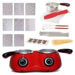 Total Chef Deluxe Chocolatiere Dual Electric Melter For Chocolate, 500 G, Fondue Pot With 100+ Piece Accessory Kit, Red