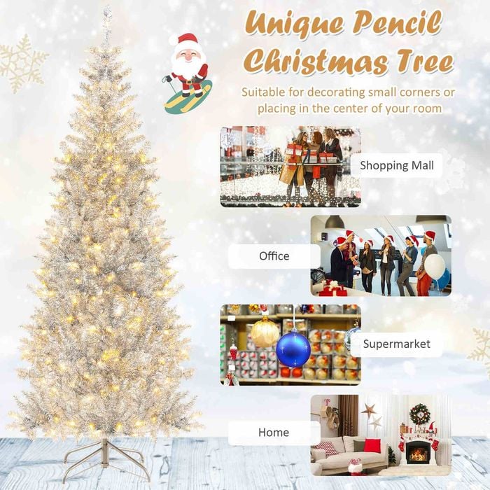 Costway 1.8M Silver Christmas Tree Tinsel Leaves Slim Xmas Tree Folding Metal Stand Bunnings Australia