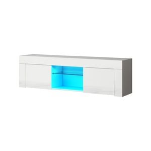 Oikiture Entertainment Unit Led Gloss Glass Shelf 130cm White