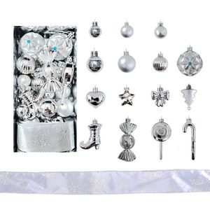 Catzon 30 Pcs Christmas Ball Including Candy Cane Bow Star Hanging Ornaments for Xmas-White
