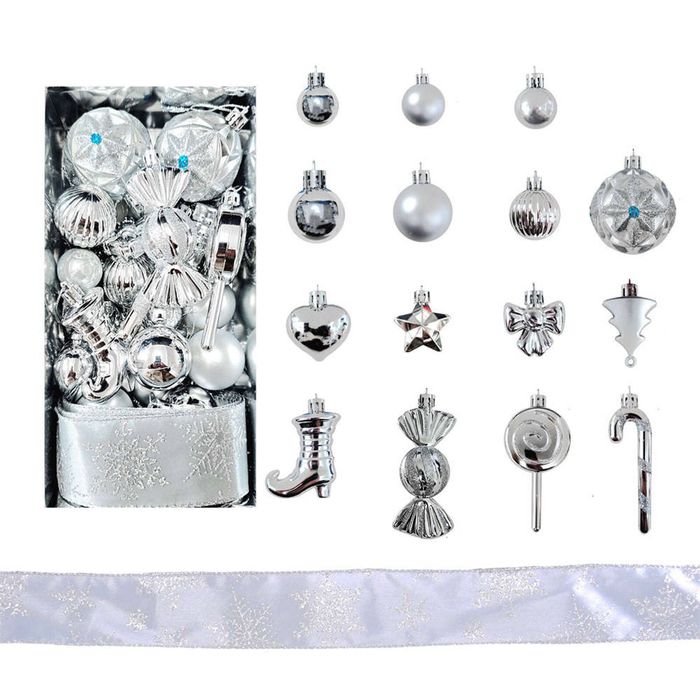 Catzon 30 Pcs Christmas Ball Including Candy Cane Bow Star Hanging Ornaments for Xmas-White