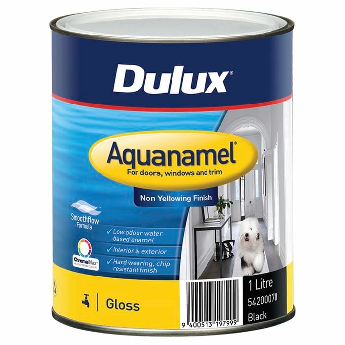 Dulux 1L Enamel Paint Aquanamel Gloss Black