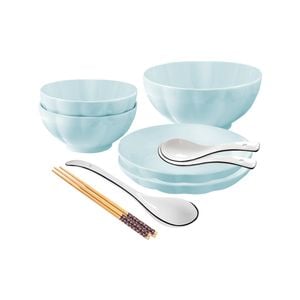 SOGA Light Blue Japanese Style Ceramic Dinnerware Crockery Set of 5