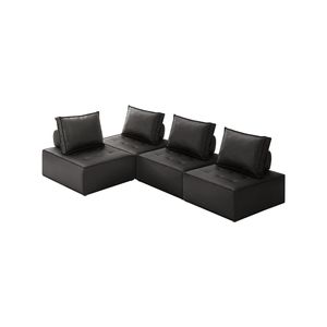 Oikiture 4PC Modular Sofa Adjustable Back PU Leather Black