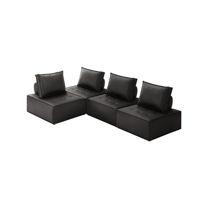 Oikiture 4PC Modular Sofa Adjustable Back PU Leather Black