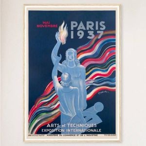 Galrie Vintage 1937 Paris Arts and Techniques International Exhibition Poster Art Décor, Wood Frame, A2 42 x 60cm (16 x 24inch)