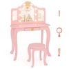 Costway Tri-fold Mirror Kids Dressing Table Xmas Gift W/3-color Leds - Pink