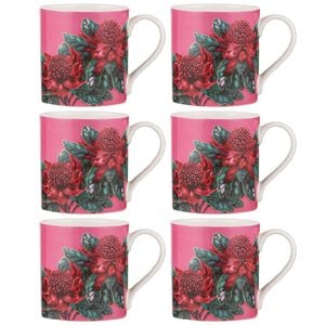 6PK Ashdene Native Flora Waratah Fine Bone China Drinking Cup Mug
