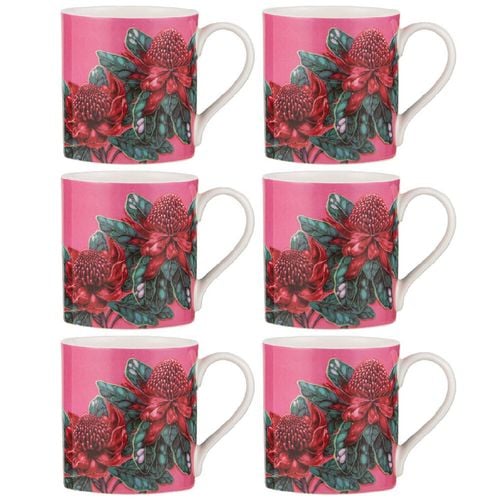 6PK Ashdene Native Flora Waratah Fine Bone China Drinking Cup Mug