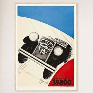 Galrie Stunning Vintage French Automobile Racing Poster with Classic Tricolour Design, Wood Frame, A0 84 x 119cm (33 x 47inch)