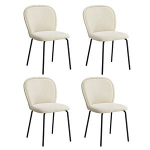 Oikiture 4x Dining Chairs Kitchen Accent Chairs Chenille Pad Metal Legs Beige