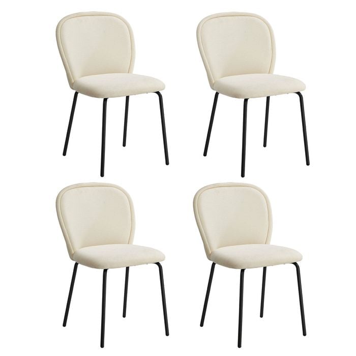 Oikiture 4x Dining Chairs Kitchen Accent Chairs Chenille Pad Metal Legs Beige