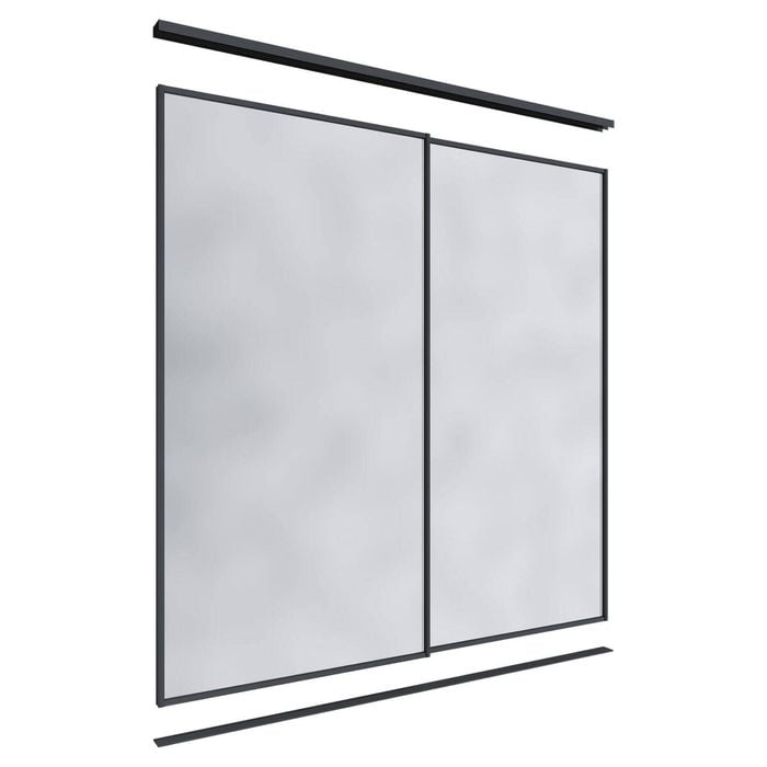 Lugna 2400 x 1801-2400mm Black Mirror Wardrobe Double Sliding Doors