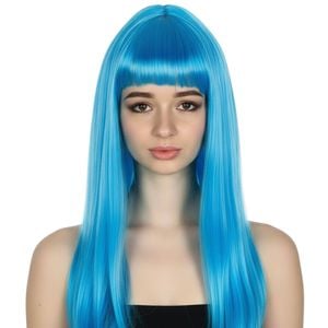 LONG WIG Straight Party Hair Costume Fringe Cosplay Fancy Dress 70cm Wos Light Blue 22459