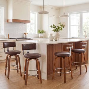 Advwin Bar Stools Set of 4 Kitchen Stools with Back and Metal Footrest Swivel Counter Stools Brown