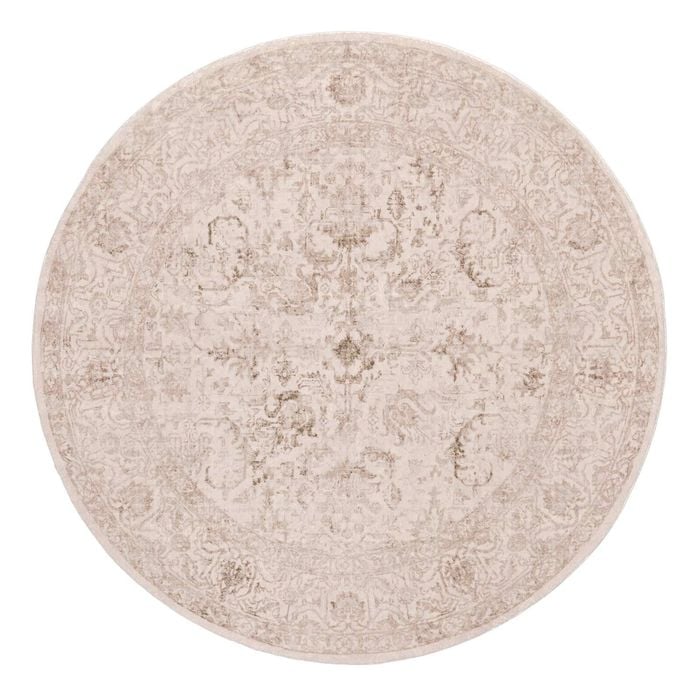 Loopsie-240cm X 240cm-mabay Beige Floral Medallion Washable Round Rug