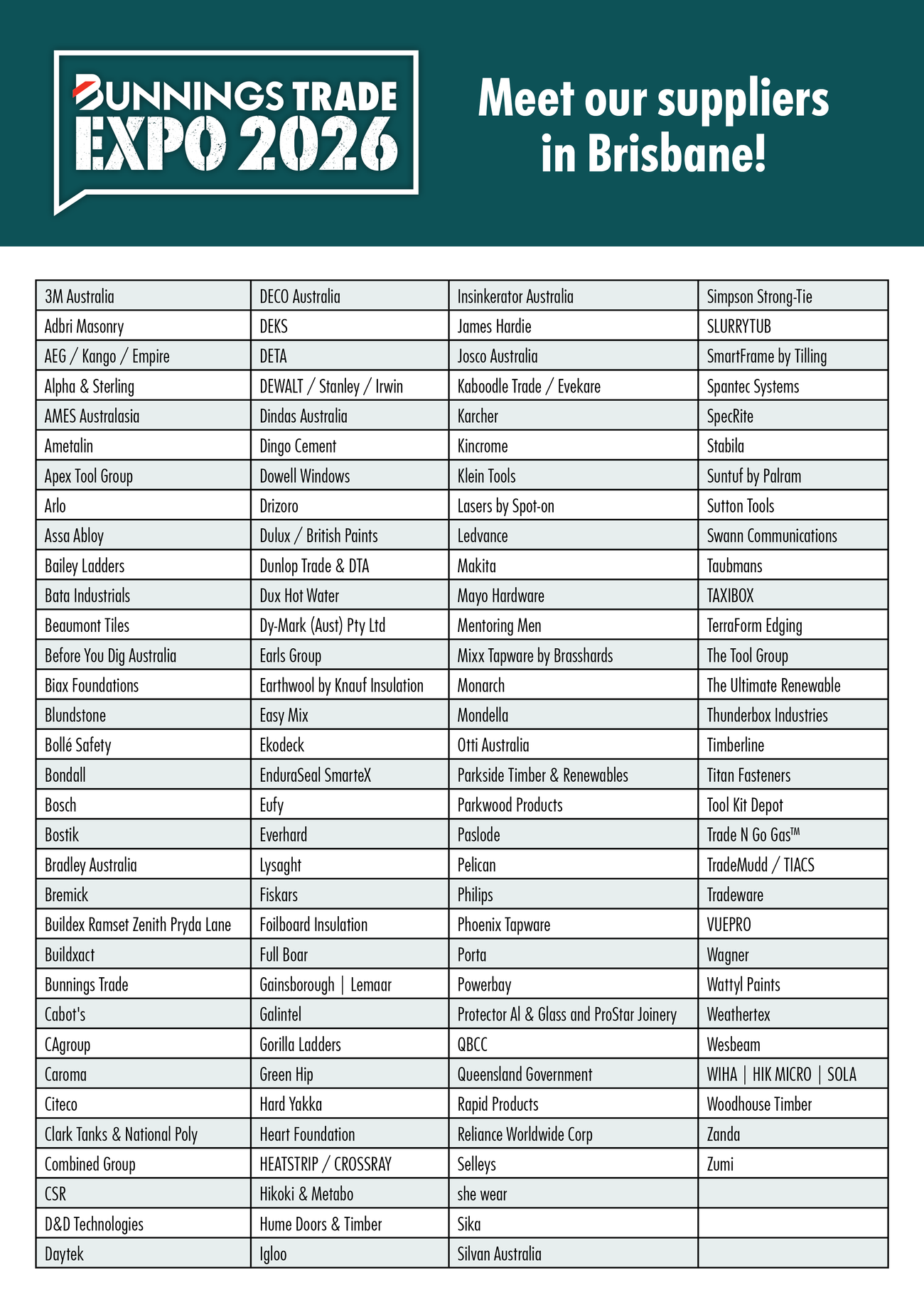 Brisbane Trade expo Supplier list