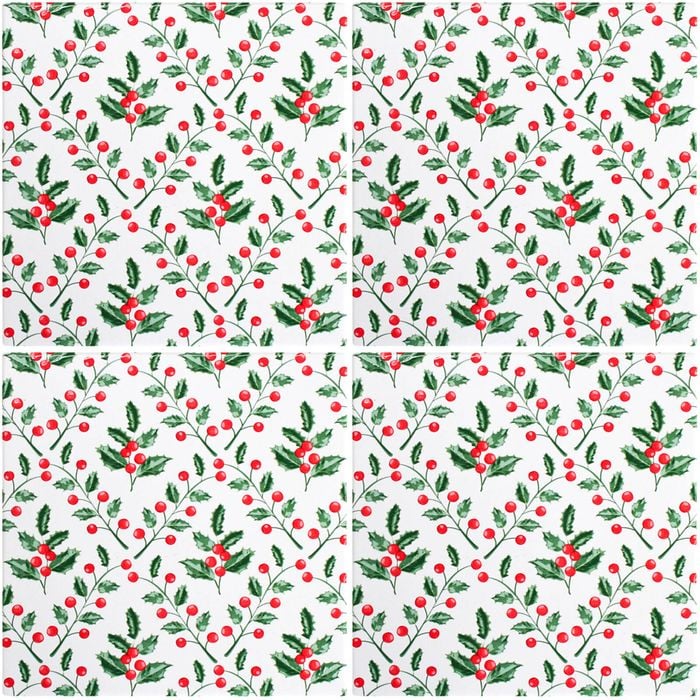 4PK LVD 20x20cm Ceramic Christmas Holly Trivet Home/Kitchen Decor