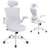 Oakory Ergonomic Office Chair, High Back Mesh Chair With Adjustable Headrest, Lumbar Support, Flip-up Armrests White