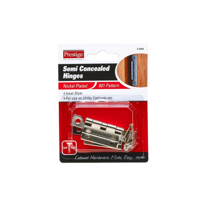 Prestige 65mm Nickel Plated Semi Concealed 601 Pattern Cabinet Hinge - 2 Pack