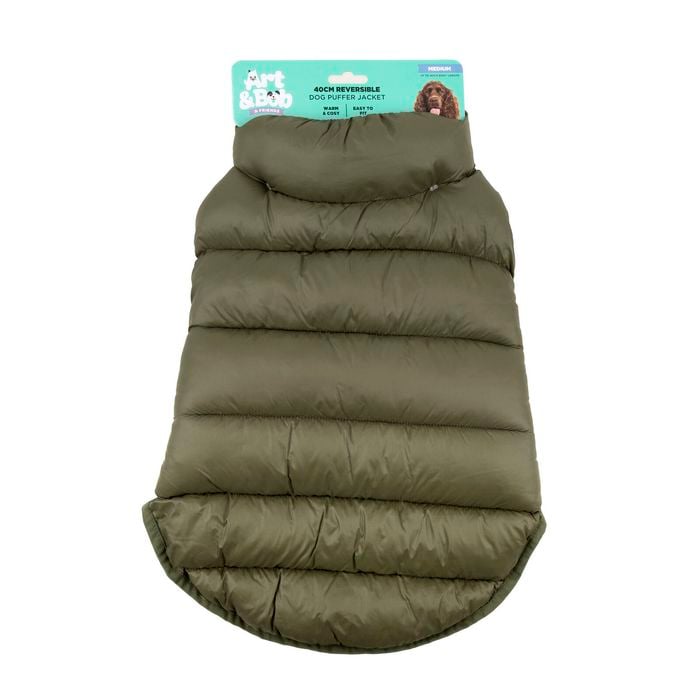 Art & Bob 40cm Green Medium Reversible Puffer Dog Jacket