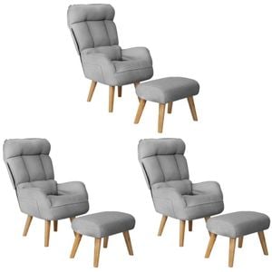 Oikiture 3x 360 Swivel Recliner Armchair Lounge Ottoman Chair With Stool Grey