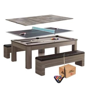 TOPONE ALEX 3-IN-1 Pool Table/Billiard Table/Table Tennis Table/Dinning Table/Table Bench 7FT