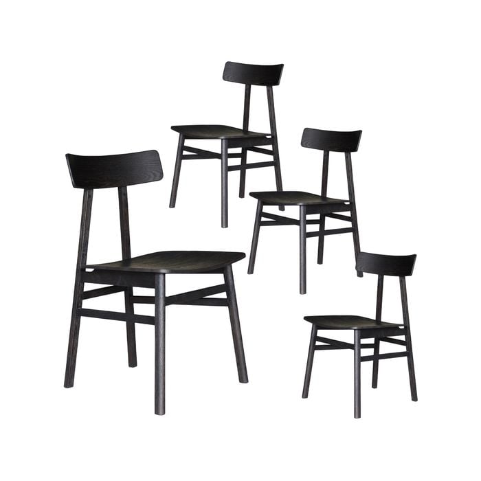 Claire Dining Chair Set of 4 Solid Oak Wood Timber Seat Furniture - Black