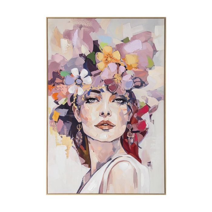 Urban Style Brushmarks Embellished Canvas Painting Artwork Flower Woman 1225mm