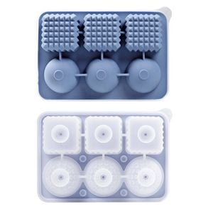 Catzon Silicone Ice Cube Tray with Lid 2 Shapes for Whiskey-Blue