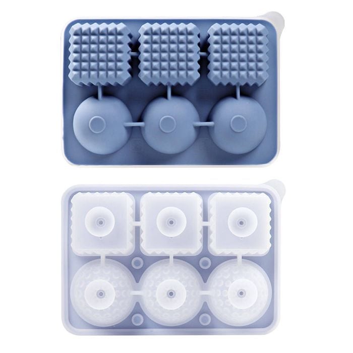 Catzon Silicone Ice Cube Tray with Lid 2 Shapes for Whiskey-Blue