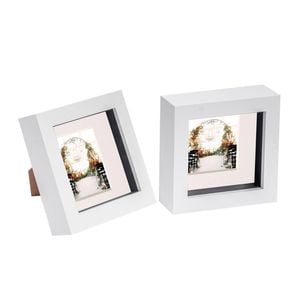 Nicola Spring 2 Piece 4 X 4 3d Shadow Box Photo Frame Set - Craft Display Picture Frame With 2 X 2 Mount - White