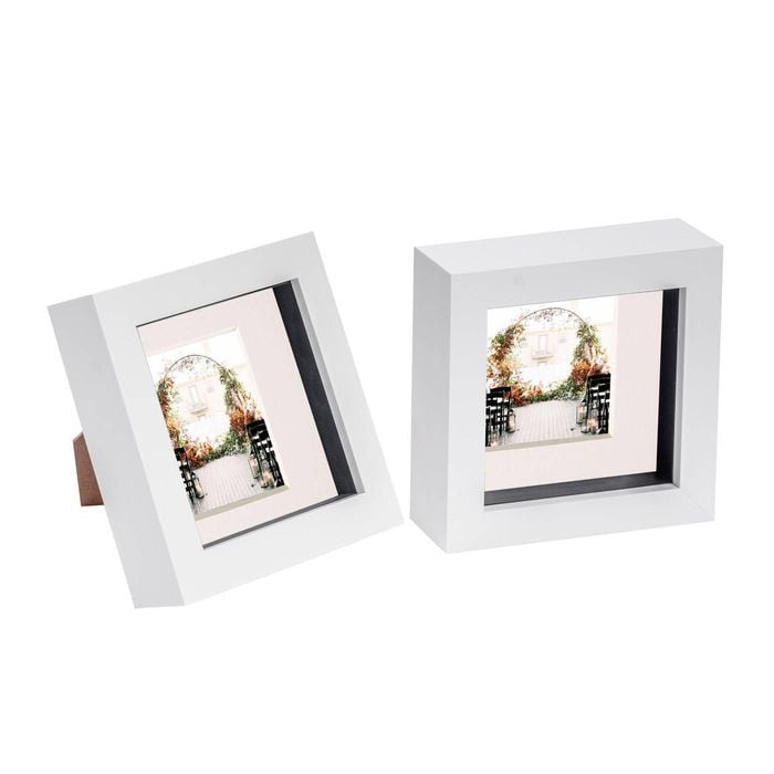 Nicola Spring 2 Piece 4 X 4 3d Shadow Box Photo Frame Set - Craft Display Picture Frame With 2 X 2 Mount - White