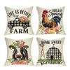 Catzon 4 Pcs Vintage Throw Pillow Covers Linen Farmhouse Home Decor-Set H