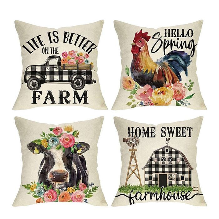 Catzon 4 Pcs Vintage Throw Pillow Covers Linen Farmhouse Home Decor-Set H