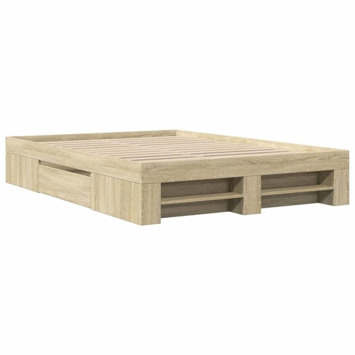 vidaXL Bed Frame Mattress Base Double Bed Sonoma Oak 135x190 cm Engineered Wood