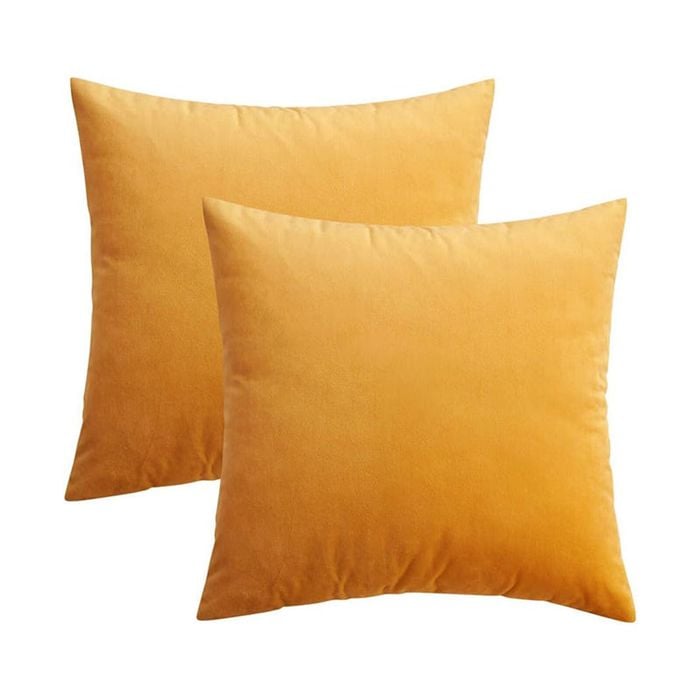 Catzon 2 Pcs Square Throw Pillow Covers Solid Soft Velvet for Spring Sofa-Yellow