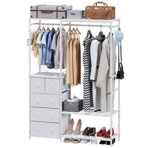 Advwin Portable Closet Wardrobe Adjust Closet Racks w/2 Hang Rods & 5 Drawers