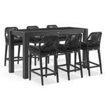 Hugo Outdoor Ceramic 2m Rectangle Aluminium Bar Table with 6 x Hugo Rope Bar Stools 6 Seats - Charcoal - Denim Grey