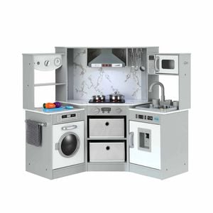 Keezi 112cm Wooden Pretend Kitchen Playset Kids Toy Sink Stove Grey