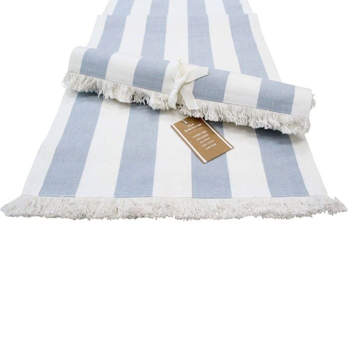 LVD Stonewashed Chambray Cotton Table Runner 40x180cm Blue Stripes