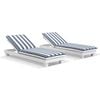 Santorini Outdoor Aluminium Pool Sun Lounge Set White & Navy Stripe Cushions