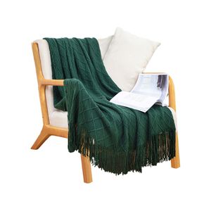 SOGA Green Diamond Pattern Knitted Throw Blanket 130x230cm