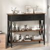 Advwin 3-Tier Console Table w/ 3 Drawers Hallway Table Narrow Entryway Display Table Walnut