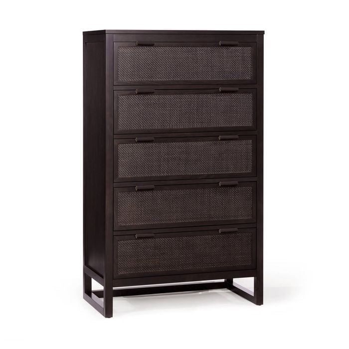 Teamson Home Hatteras Dresser with 5 Rattan Inlay Drawers, Espresso
