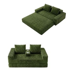 Ufurniture 160cm Convertible 2 Seater Sofa Bed W/ 2 Pillow Side Pocket Cupholder No Assembly Corduroy Loveseat Sofa Green
